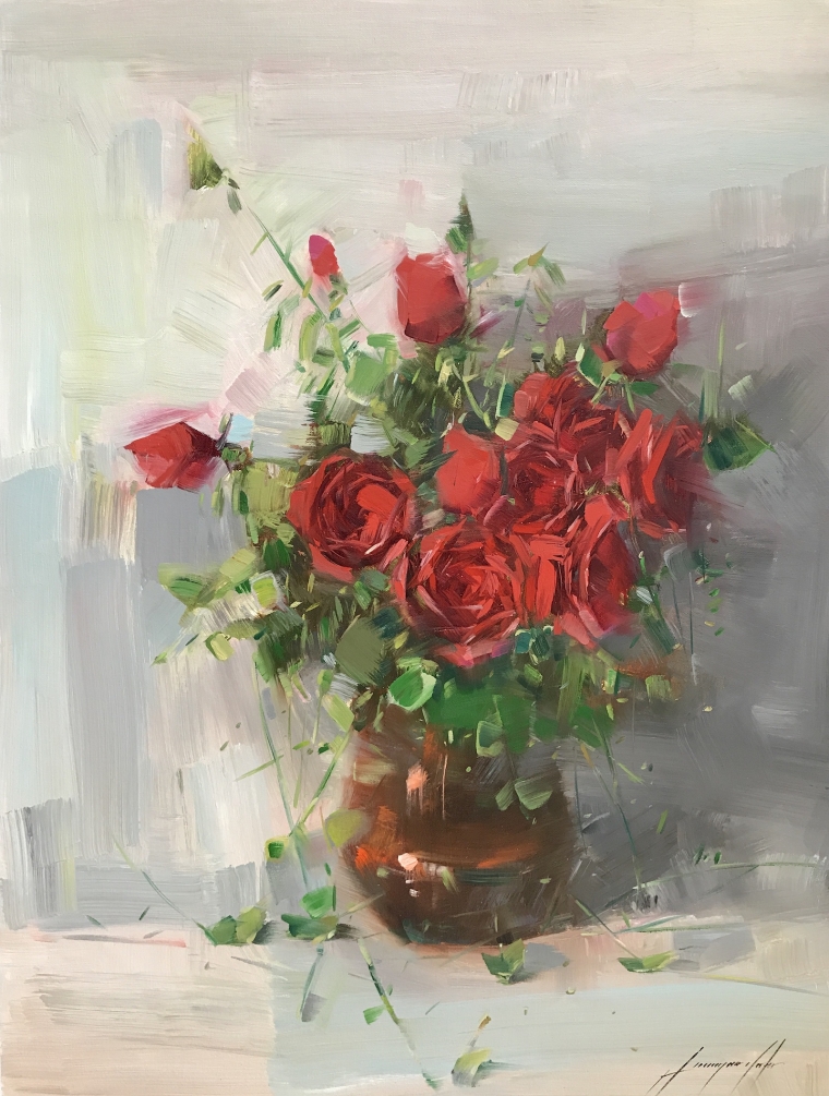 Vase of Roses, Oil Painting, Handmade artwork, One of a Kind       